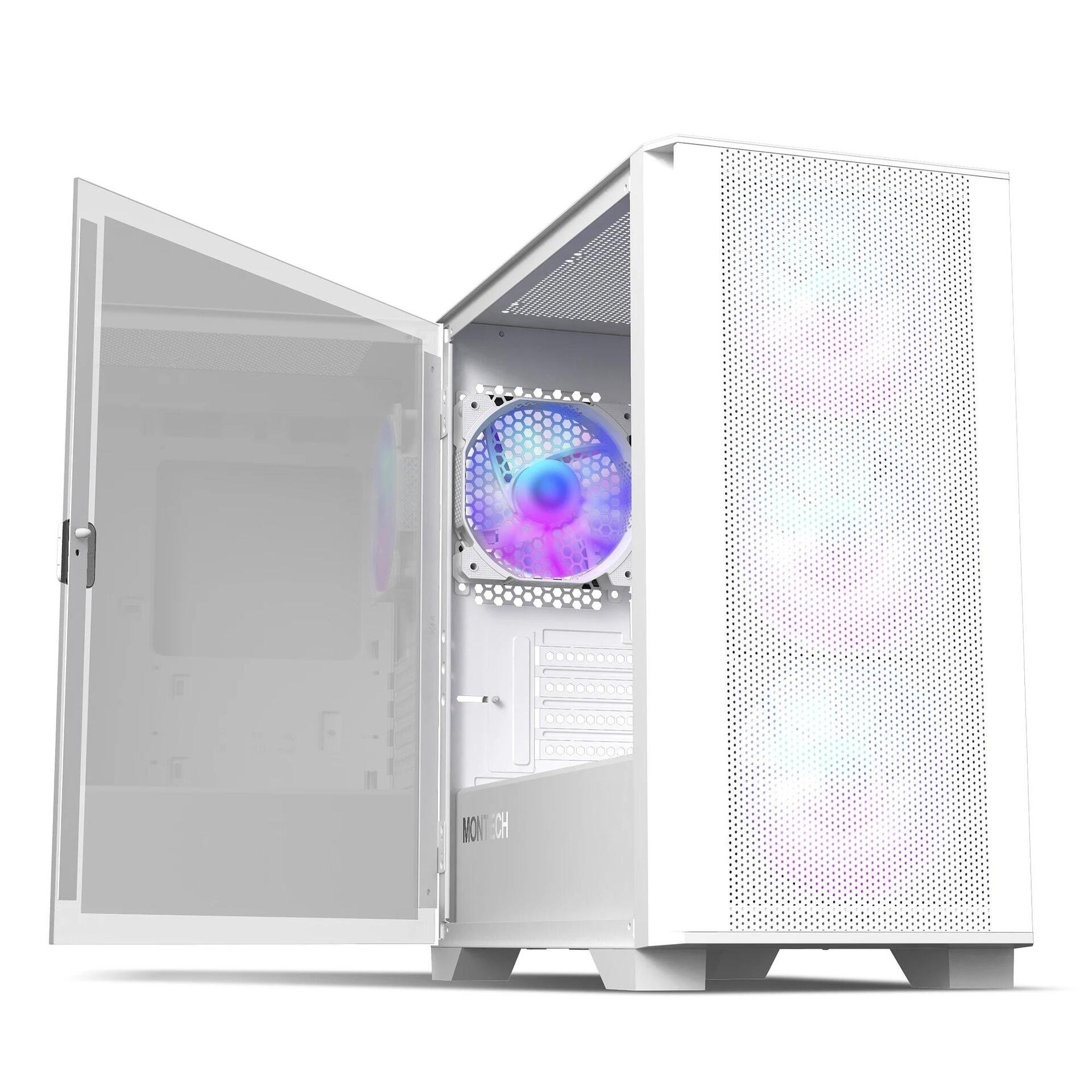 Montech кутия AIR 100 ARGB, Micro ATX Case, TG, 4x120mm ARGB Fans, White